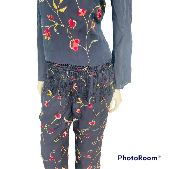 Josephine Chaus Silk Embroidered Pants Floral Set - Picture 4 of 13
